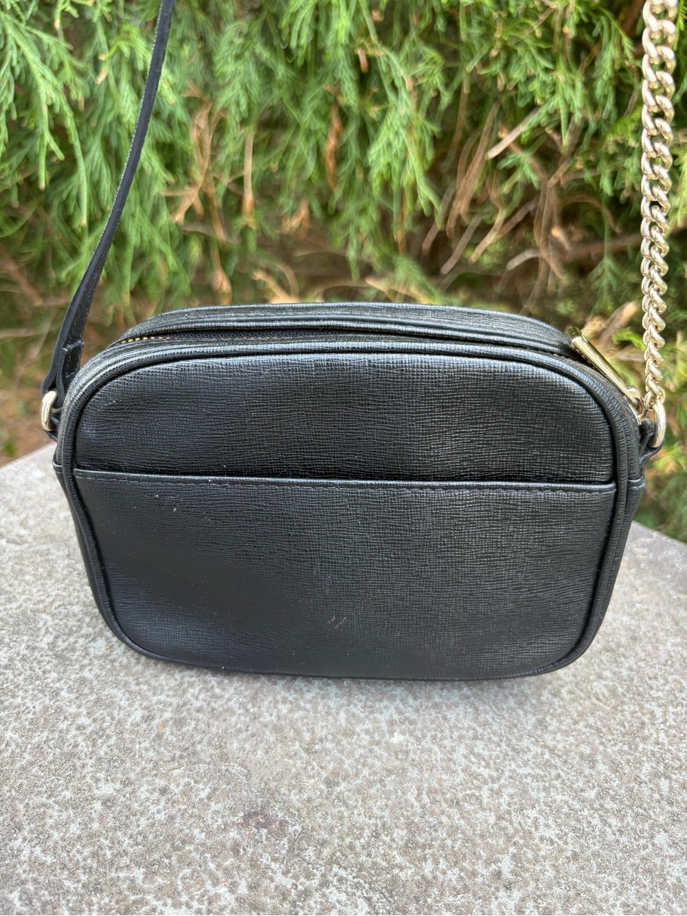 Furla Black Saffiano Leather Crossbody Camera Bag with Gold Logo - Picture 6 of 13